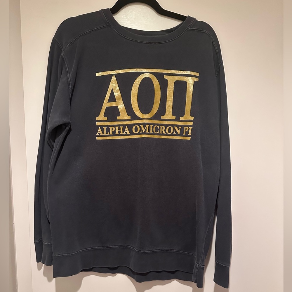 Aoii Comfort Colors Size Medium Alpha Omicron Pi Sweatshirt Gray With Gold Foil